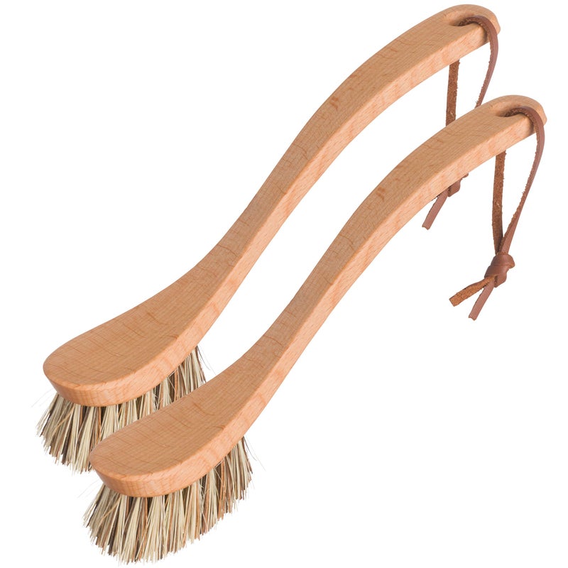 REDECKER Curved Dish Brush, Natural Union Plant Fiber Bristles, Ergonomic Design with Oiled Beechwood Handle, 9-1/4 Inches, Set of 2, Made in Germany - Natural Bristle Dish Brush - Image 1